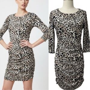 524 Forever 21 | EUC USA Cream/Black Leopard Print Ruched Bodycon Dress (Size S)